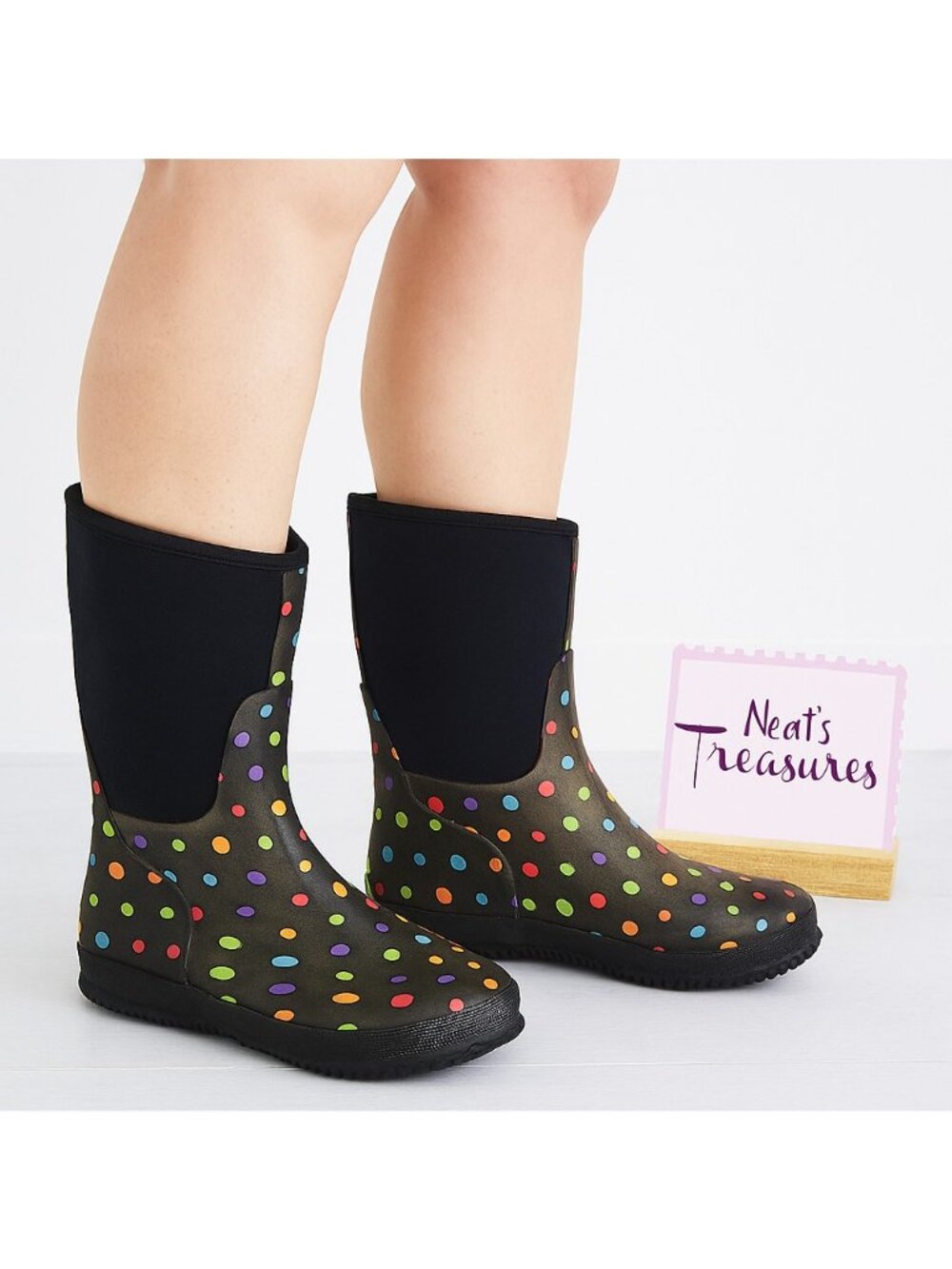 Western Chief DITSY DOT NEOPRENE Multi Polka Dots Rubber Short Boots Sz 6 EU 36